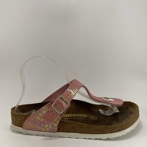 Birkenstock Gizeh Thong Sandals Womens Size 39 US 8-8.5 Shiny Snakeskin Rose